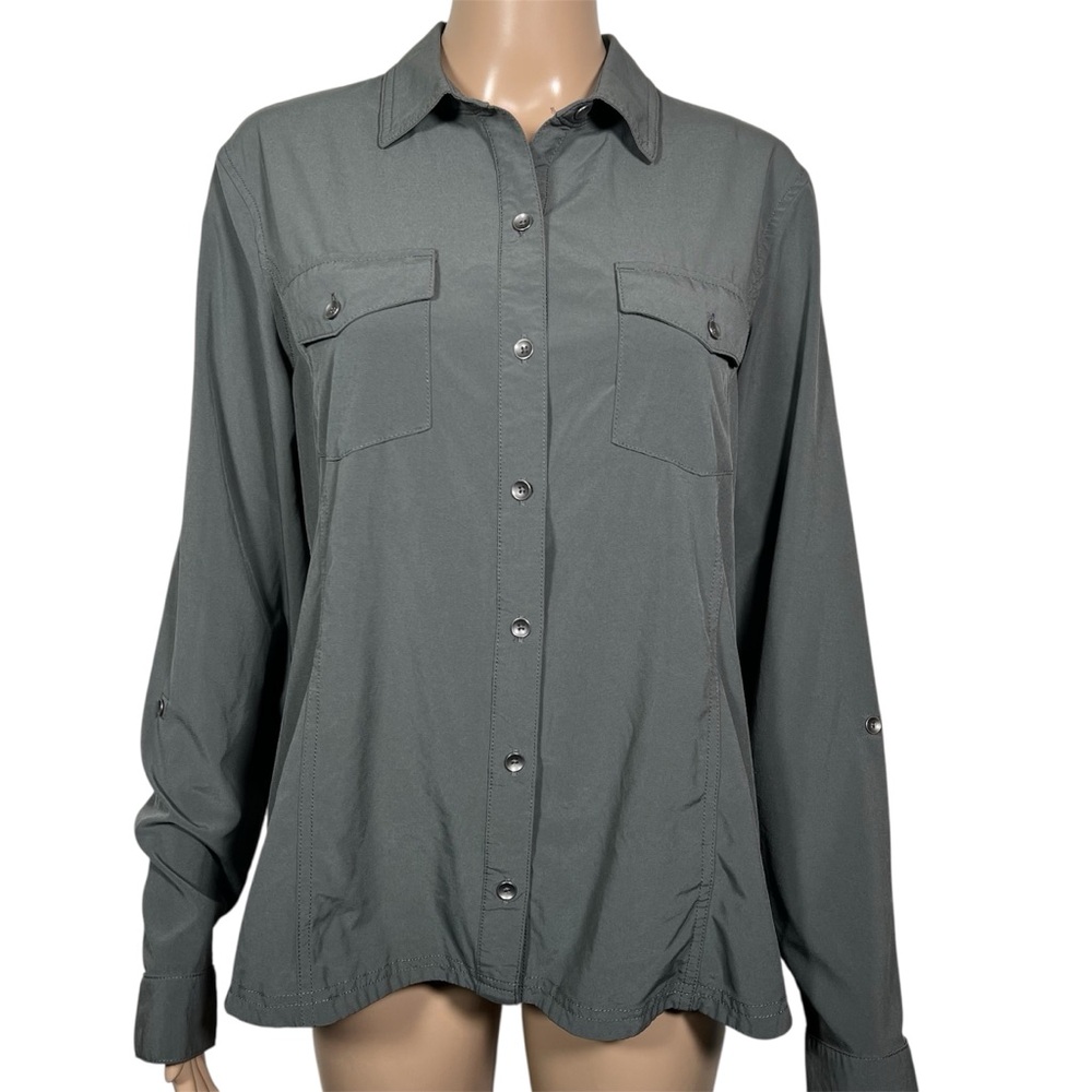 Eddie Bauer Women Button Up Shirt Lightweight Outdoor Roll Tab Sleeve Size Large